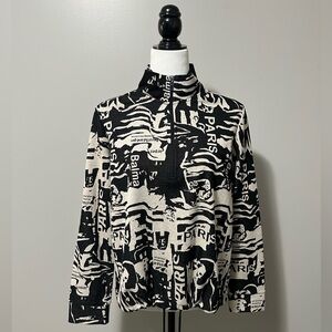 Picadilly Jacquard High Collar 1/4 Zip Long Sleeve Top
